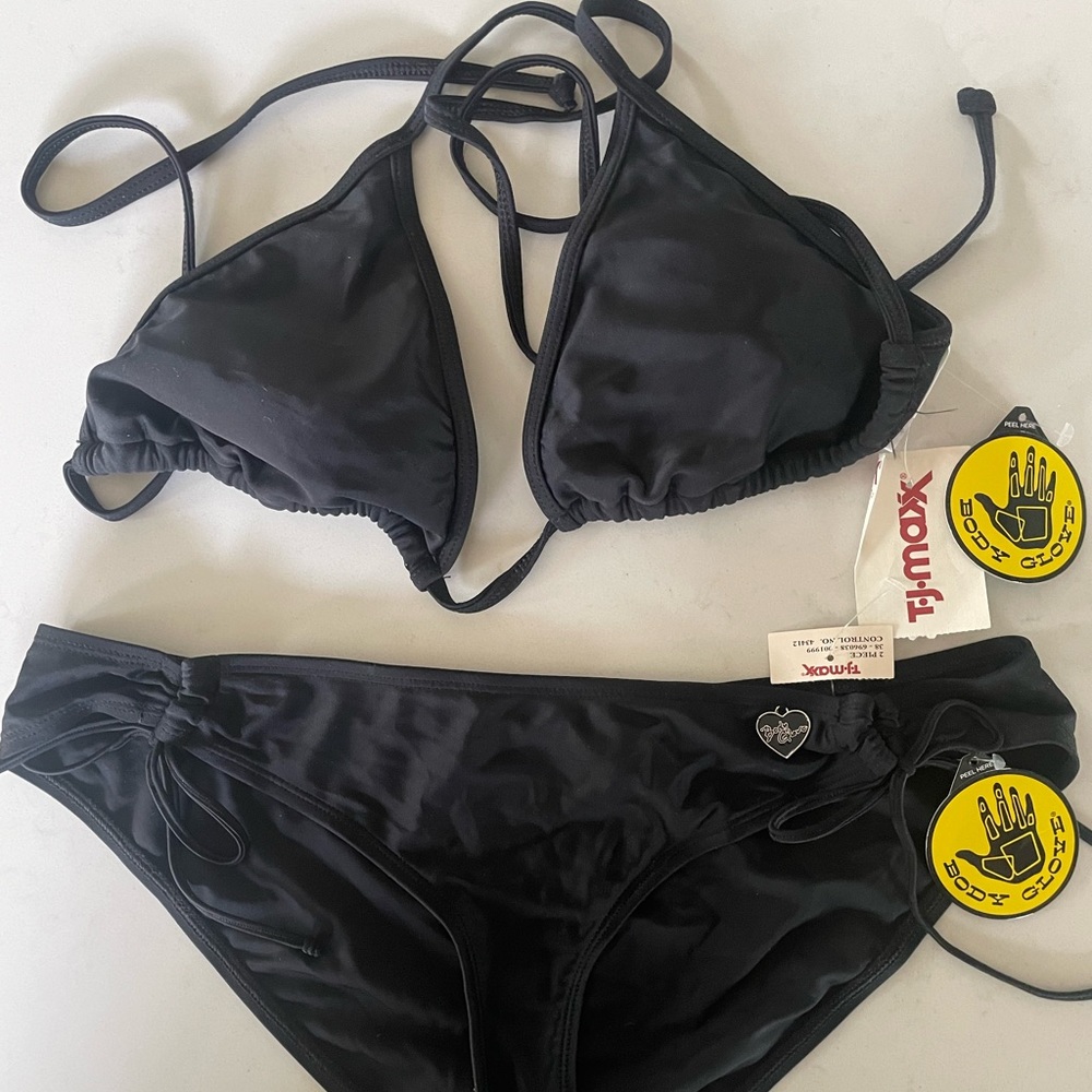 Womens body glove black string triangle bikini